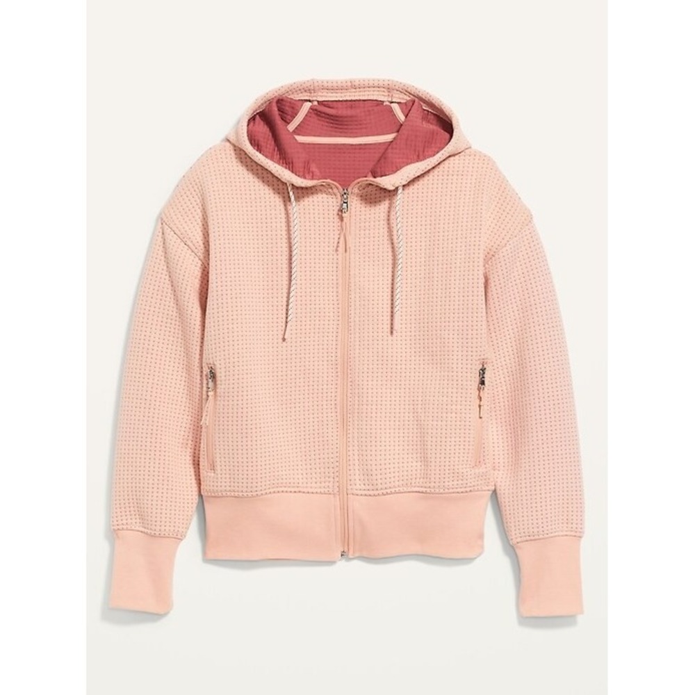 Old Navy Textured Waffle Knit Zip Up‎ Hoodie Pink Athleisure Jacket M